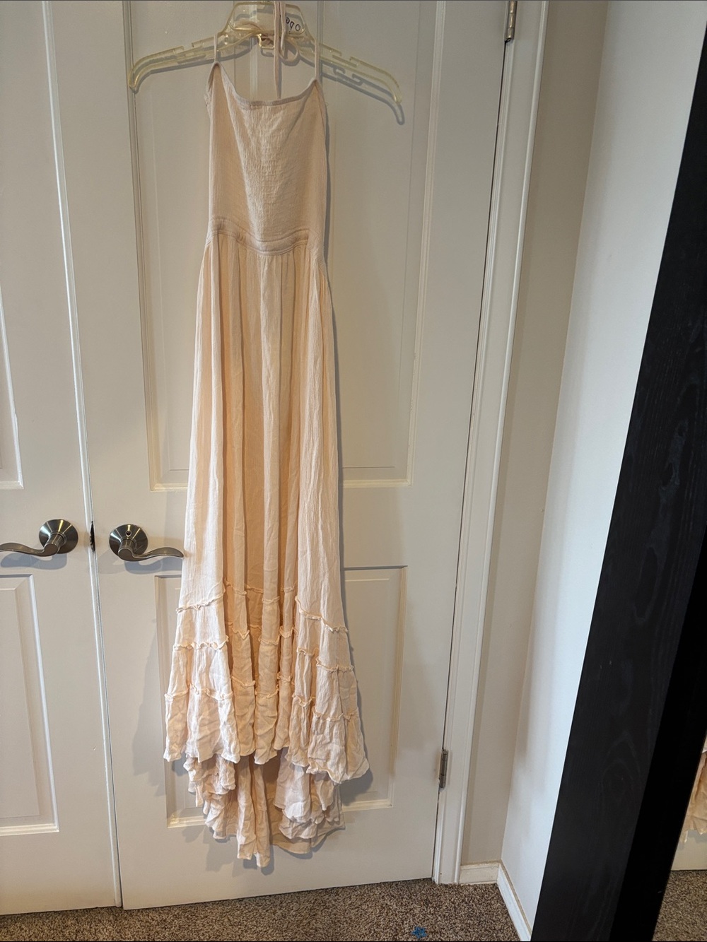 Women’s Cream backless Maxi Halter Dress